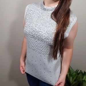 Silver Sequin Liquid Metal Mock Neck knit Tank Xl